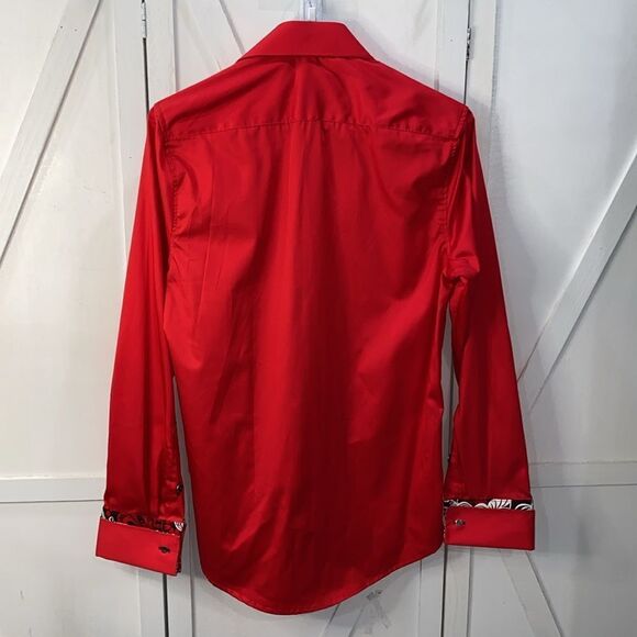 Anton Alexander Bright Red With Black French Cuff Dress Shirt Button Up Size M - Picture 5 of 13